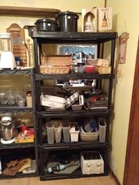 Pots and pans, plastics, various kitchen gadgets and counter top items