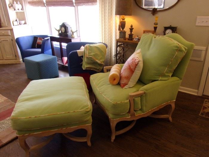Oversized French chair and ottoman