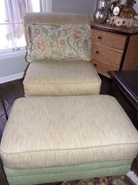 Norwalk Custom furniture rolled armed chair, side chair and ottoman and sofa/couch, coffee table with drawers