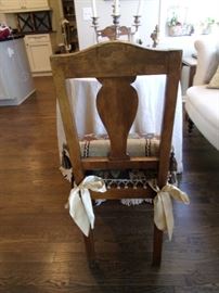 6- Antique French dining chairs with Abaca Rope Rush seat and Brass floral accent