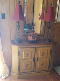 Vintage painted cinsole cabinet and mirror