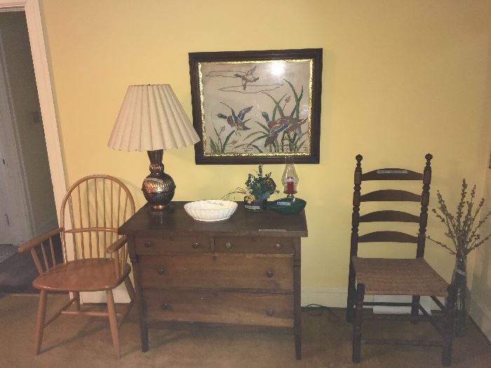 19th Century chest &. early Southern ladderback chair