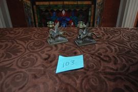 Pair of winged griffins in bronze