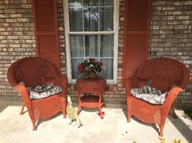 Super Cute Orange Wicker Chairs and table Set with a Matching Rooster!
