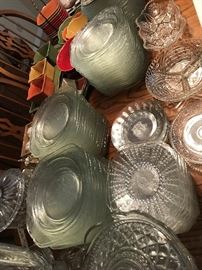Large Amount of Matching Clear Depression Glass, Crystal and Princess House