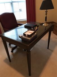 Office desk. Rolling leather desk chair. Floor protector.