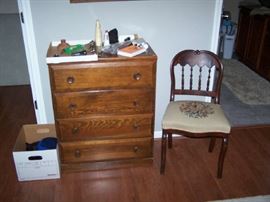 CHEST OF DRAWERS & ANTIQUE SIDE CHAIR
