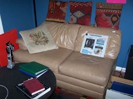 TAN LEATHER SOFA & MISC.