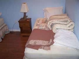 ANOTHER TWIN BED, MAPLE NIGHT STAND & BEDDING