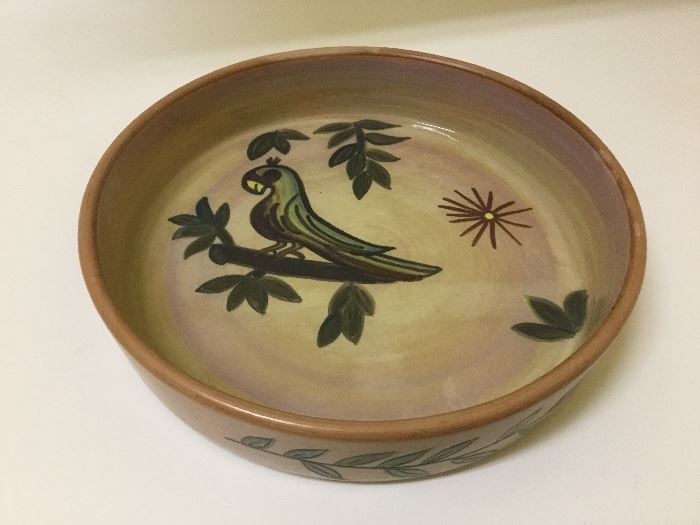 Hand-made oven to table baking dish, with bird and leaf design, never used for cooking, only display