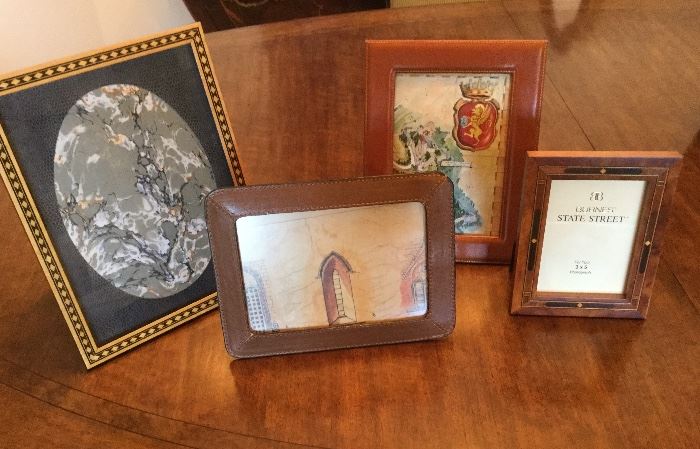 Beautiful quality marquetry  & leather picture frames