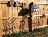 Wrought Iron Topiary and Hammered Metal Birdhouse