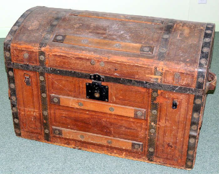 Antique Solid Wood Steamer Trunk