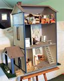 Vintage Wooden Three-story dollhouse with accessories