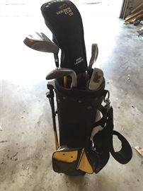 Golf clubs and bag.