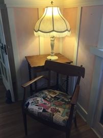 Mid-Century Arm Chair ~ Side Table with Lamp