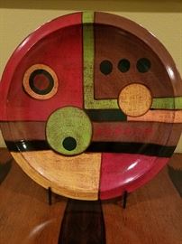Art pottery bowl.  No maker.  20" circle with graphic design.  