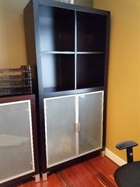 Bookcase.  Purchased at Area 51 in Cap Hill.  Solid wood with two tempered glass doors.    Adjustable shelves.  14" x 30" x 75".  