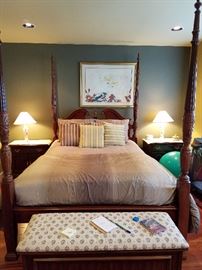 Ethan Allen complete bedroom set.  Queen 4 poster bed with intricate carving on posts.  Georgian Court styling.  Poster 88" tall.  
