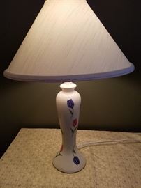 Three side table lamps.  Ceramic with painted flowers.  
