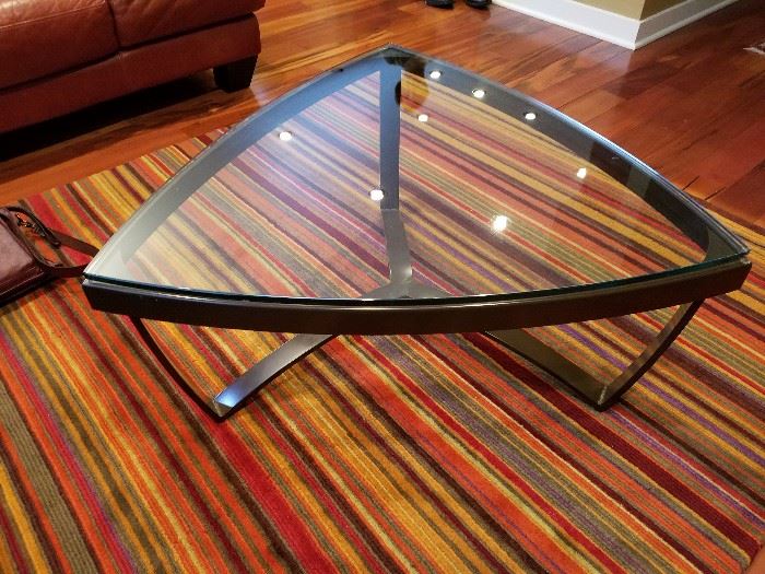 Coffee table in glass and metal.  