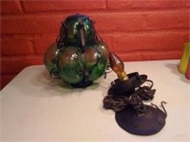 Wrought Iron Green Glass Hanging Lamp