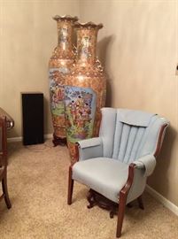6ft. fluted  Satsuma Temple vases with red lacquer stands