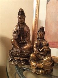 Heavy cast bronze Kwan Yin figures 
