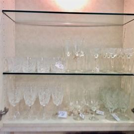 Lead crystal double old fashioned, wineglass, water and sorbet glasses. Assorted blown and pressed footed stemware. 