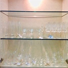 Finely cut and etched pilsners, parfait, brandy, dessert, fluted and juice glasses. Clear leaded crystal.