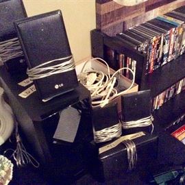 Samsung subwoofer and LG satellite speakers. Misc electric cords