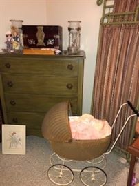 Vintage Wicker Baby Buggy