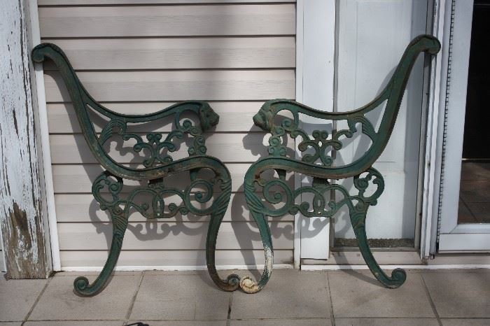 There are 3 sets of antique Cast Iron Park Bench Supports