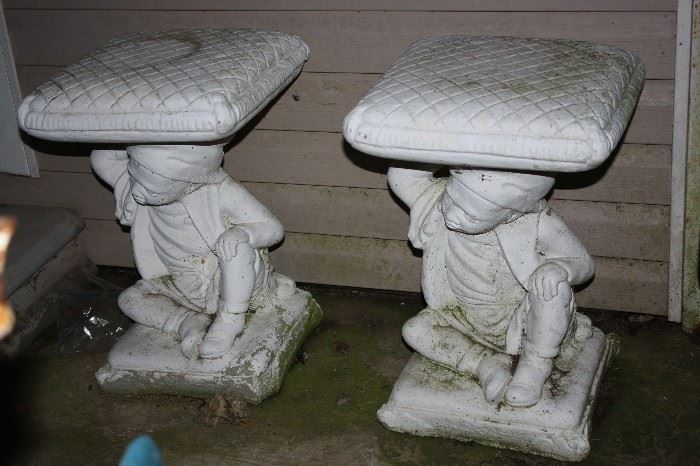 Pair of very nice concrete plant stands About 24 inches tall
