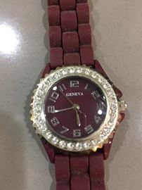 Geneva crystals watch w/ sillicone jelly link band.