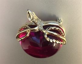 Sarah Coventry burgundy lucite cherry brooch.