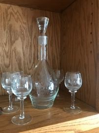 BOAT ETCHED DECANTER AND GLASSES