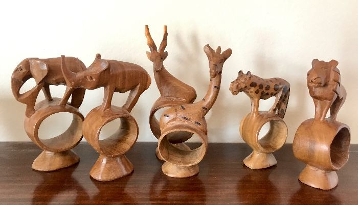 Wooden Hand Carved Safari Animals Africa Napkin RIngs