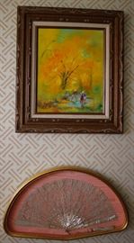 Oil on Canvas Rufino Ceballos,  Framed Fan