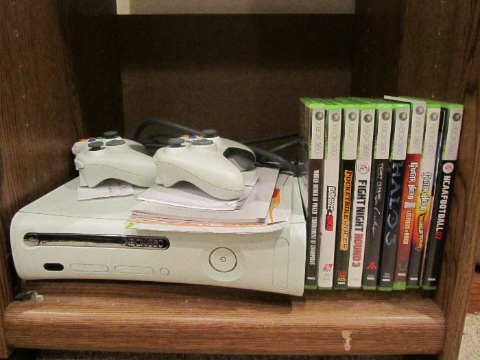 Xbox 360 console and games.