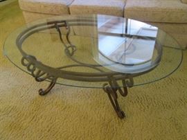 Oval Glass Coffee Table on Metal Base