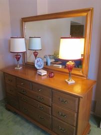 Dresser/Mirror and Queen Headboard by Roger Conant Group. Early American Reproduction in Solid Rock Maple