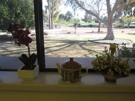 Potted Greenery and Florals plus several Tea Pots