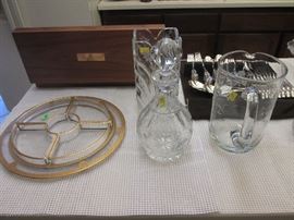 Decanter, Pitcher, Vase and Gold-Gilt Serving Platters