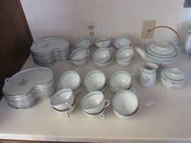 2-Snack Sets by Noritake, each one has service for 12. The Tea Pot and Creamer/Sugar are sold as another Set. Pattern "Blue Bell"