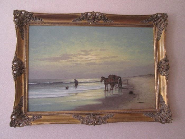 Large Fine Art Framed Pieces, signed, various themes