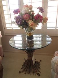 Vintage 'Hollywood Regency', "Wheat" Pedestal Table with Glass Top