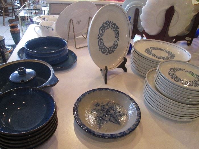"Denby" Authentic Ram's Head English Stoneware.  Coordinating Dark Blue Dishes 