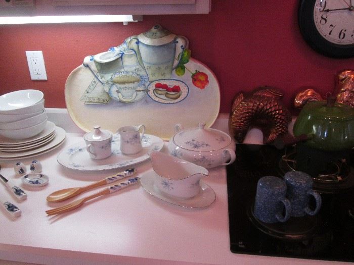 "Crown Empire", Duchess Serving Pieces:  Gravy Boat, Sugar/Creamer, Platter and Covered Casserole