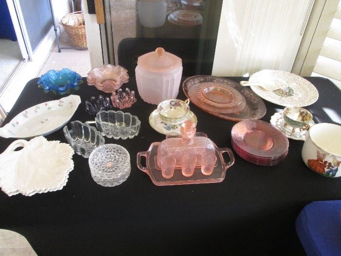 Depression Glass, Colored Glass and other serving pieces